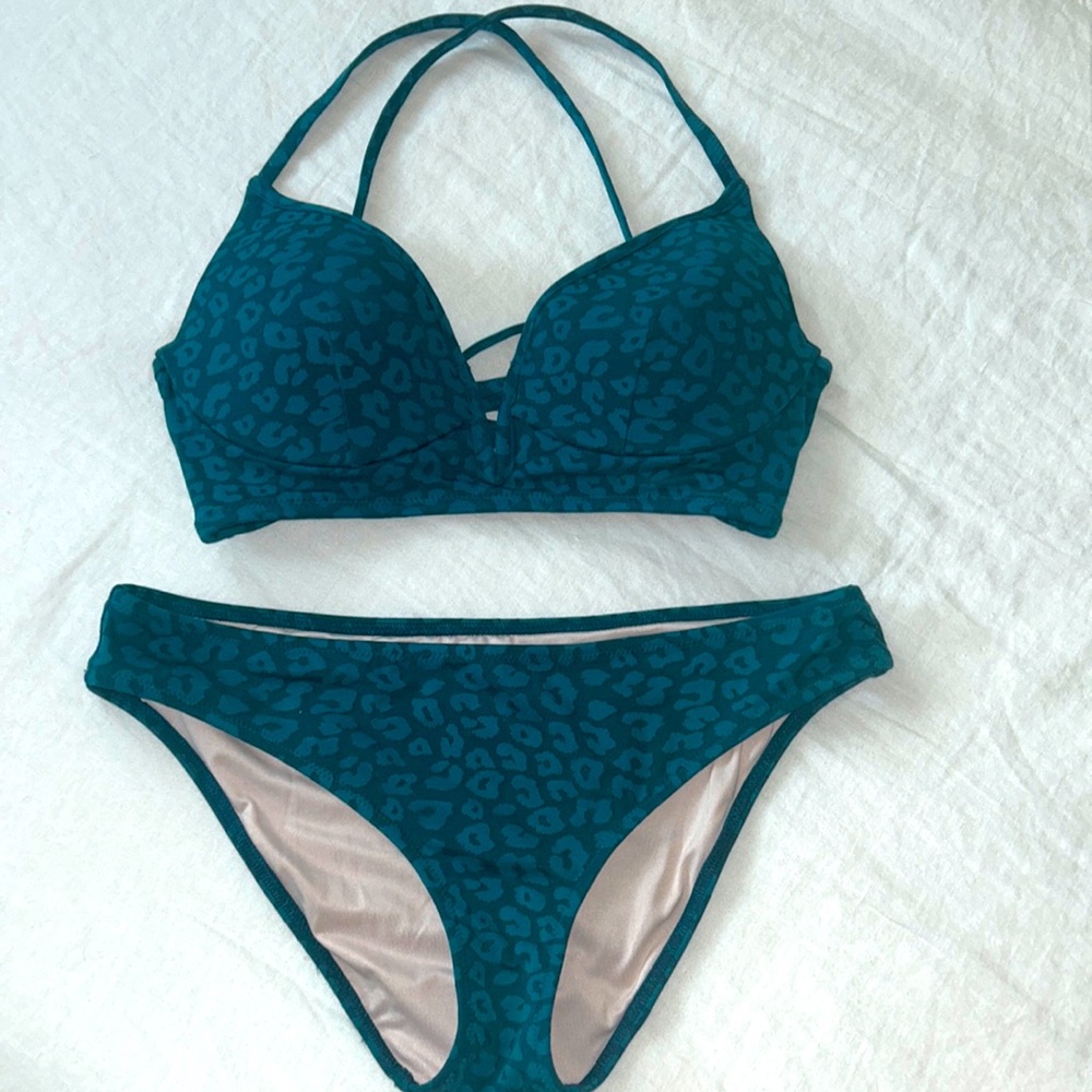 Blue Cheetah Print Bikini Set